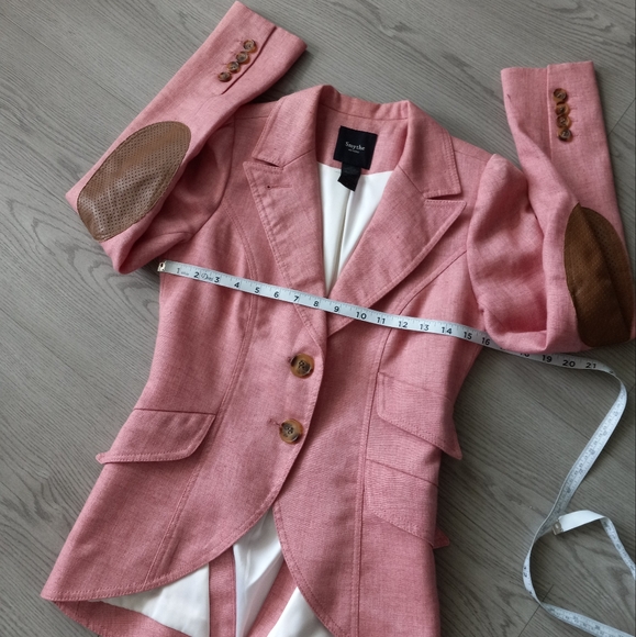 Smythe Linen Equestrian Leather Elbow Patch Blazer Pink Melange 4 - Picture 11 of 16